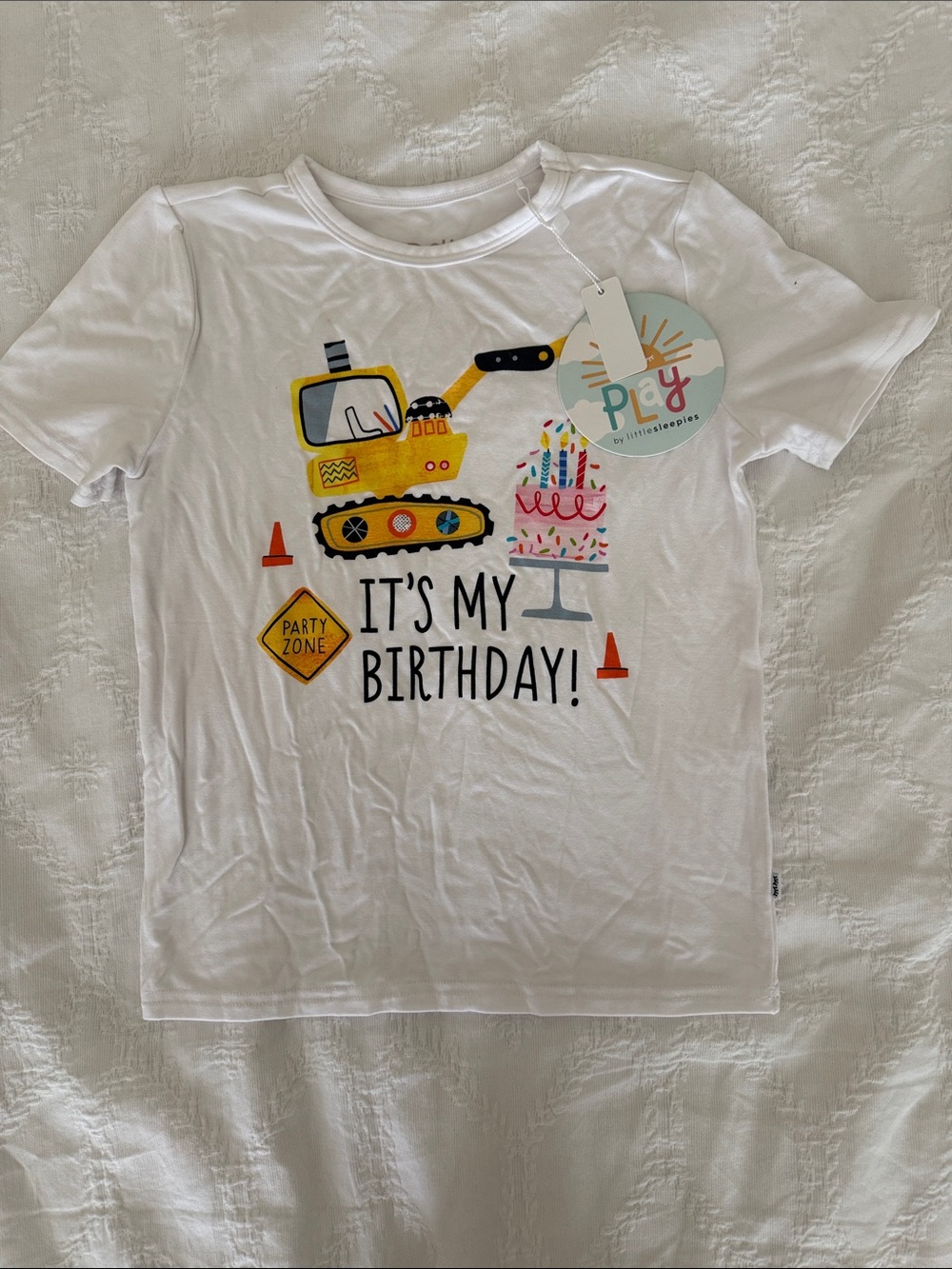 Little Sleepies White 'It's My Birthday' Construction Graphic Tee